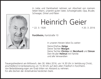 Anzeige von Heinrich Geier von MGO
