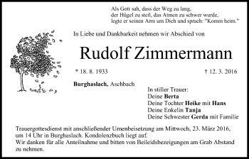 Anzeige von Rudolf Zimmermann von MGO