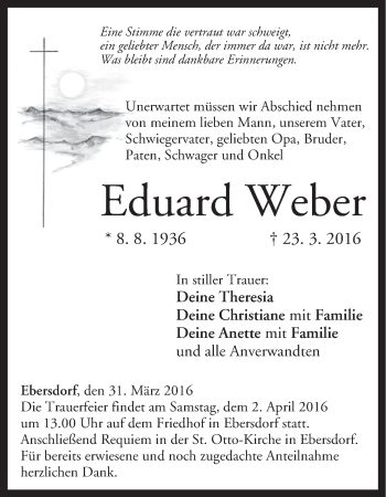 Anzeige von Eduard Weber von MGO