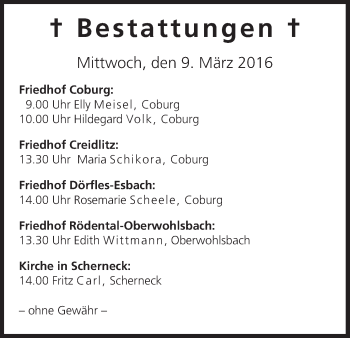 Anzeige von Bestattungen vom 09.03.2016 von MGO
