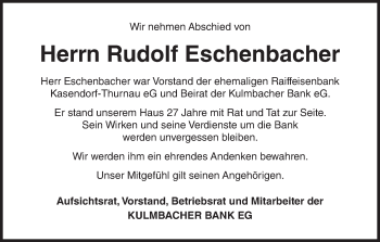Anzeige von Rudolf Eschenbacher von MGO