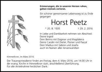 Anzeige von Horst Peetz von MGO