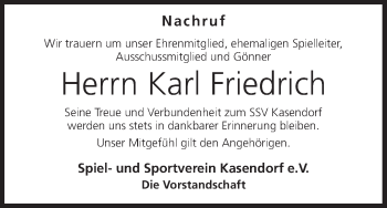 Anzeige von Karl Friedrich von MGO