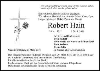 Anzeige von Robert Hain von MGO