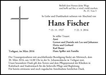 Anzeige von Hans Fischer von MGO