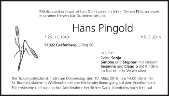 Anzeige von Hans Pingold von MGO