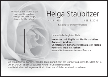Anzeige von Helga Staubitzer von MGO