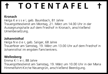 Anzeige von Totentafel vom 18.03.2016 von MGO