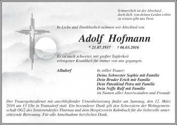 Anzeige von Adolf Hofmann von MGO