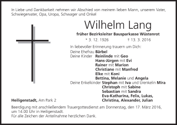Anzeige von Wilhelm Lang von MGO