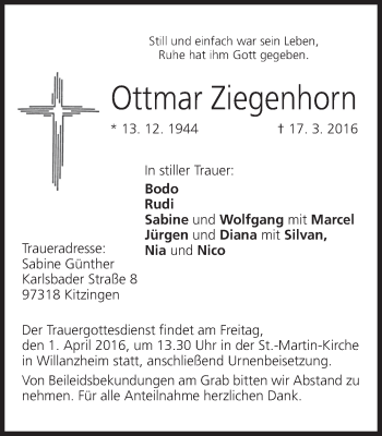Anzeige von Ottmar Ziegenhorn von MGO