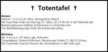 Anzeige von Totentafel vom 19.03.2016 von MGO