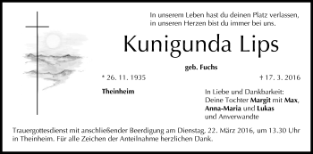 Anzeige von Kunigunda Lips von MGO