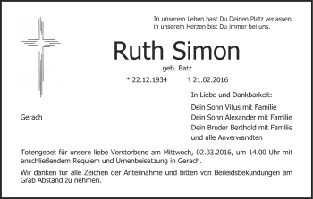 Anzeige von Ruth Simon von MGO