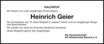 Anzeige von Heinrich Geier von MGO