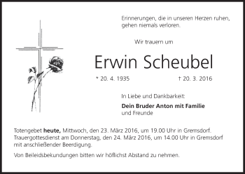 Anzeige von Erwin Scheubel von MGO