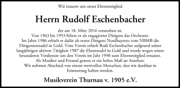 Anzeige von Rudolf Eschenbacher von MGO