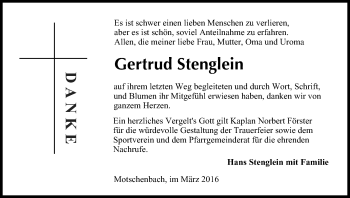 Anzeige von Gertrud Stenglein von MGO