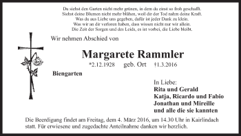 Anzeige von Margarete Rammler von MGO
