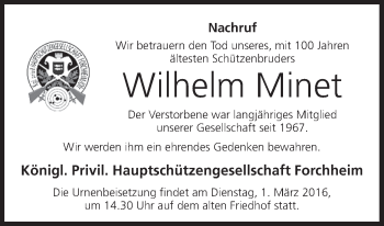 Anzeige von Wilhelm Minet von MGO