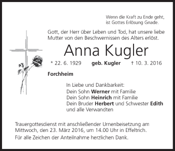 Anzeige von Anna Kugler von MGO