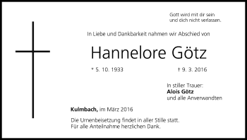 Anzeige von Hannelore Götz von MGO