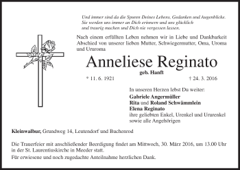Anzeige von Anneliese Reginato von MGO