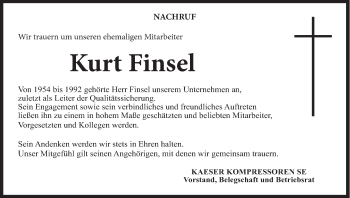 Anzeige von Kurt Finsel von MGO