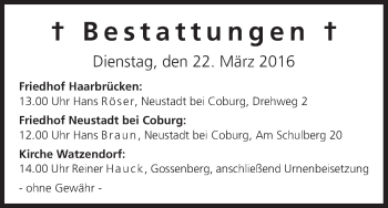Anzeige von Bestattungen vom 22.03.2016 von MGO