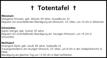 Anzeige von Totentafel vom 23.03.2016 von MGO