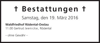 Anzeige von Bestattungen vom 19.03.2016 von MGO