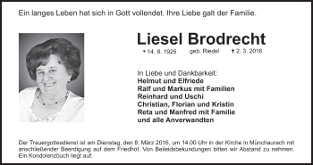 Anzeige von Liesel Brodrecht von MGO