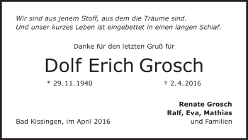 Anzeige von Dolf Erich Grosch von MGO