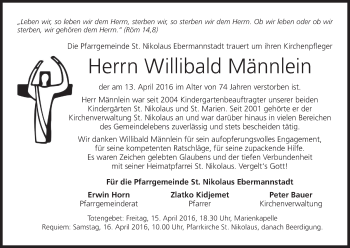 Anzeige von Willibald Männlein von MGO