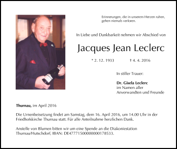 Anzeige von Jacques Jean Leclerc von MGO