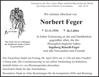 Anzeige von Norbert Feger von MGO