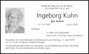 Anzeige von Ingeborg Kuhn von MGO