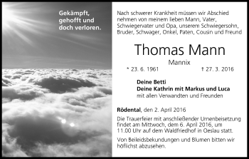 Anzeige von Thomas Mann von MGO