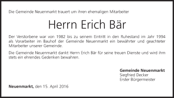 Anzeige von Erich Bär von MGO
