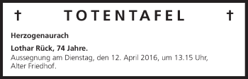 Anzeige von Totentafel vom 09.04.2016 von MGO