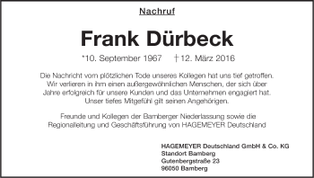 Anzeige von Frank Dürbeck von MGO