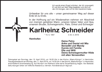 Anzeige von Karlheinz Schneider von MGO