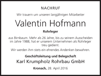 Anzeige von Valentin Hofmann von MGO
