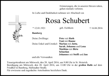 Anzeige von Rosa Schubert von MGO