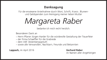 Anzeige von Margareta Raber von MGO