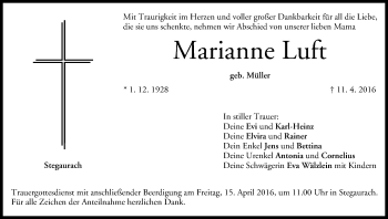 Anzeige von Marianne Luft von MGO