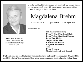 Anzeige von Magdalena Brehm von MGO
