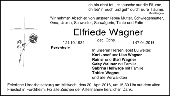 Anzeige von Elfriede Wagner von MGO