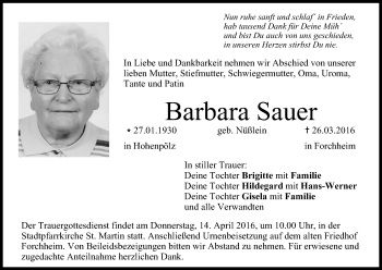 Anzeige von Barbara Sauer von MGO