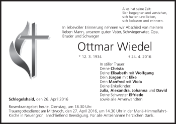 Anzeige von Ottmar Wiedel von MGO